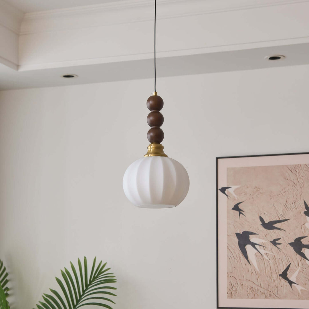 Suspension élégante en verre, bois et métal - Luminaire design