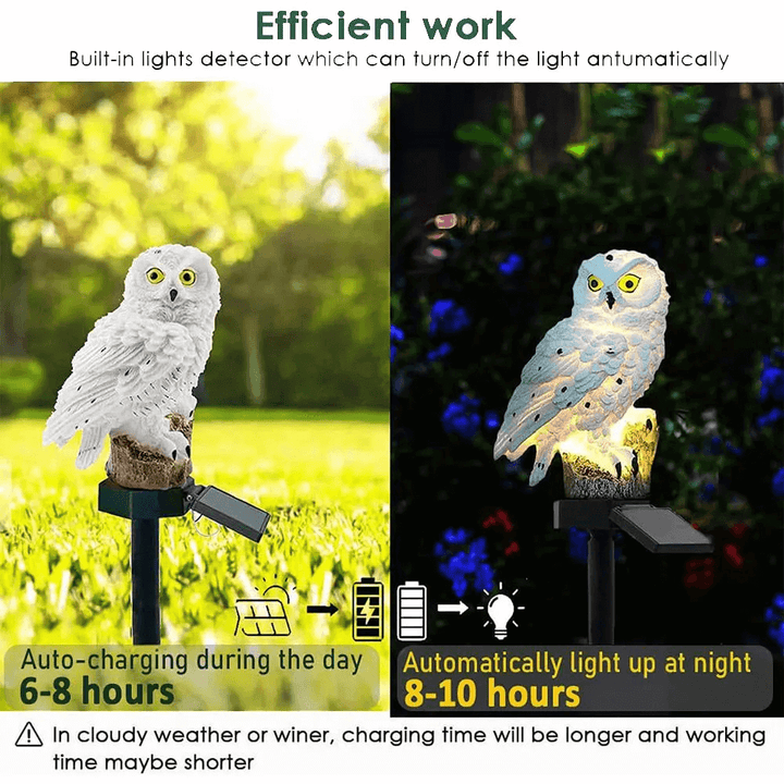 Lot de 2 Lampes Solaires Hibou Extérieur - Décoration Jardin