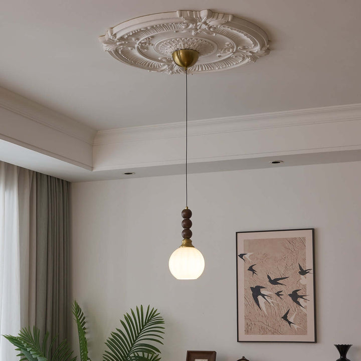 Suspension élégante en verre, bois et métal - Luminaire design