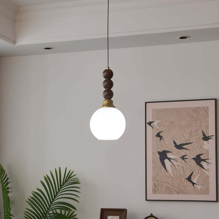 Suspension élégante en verre, bois et métal - Luminaire design