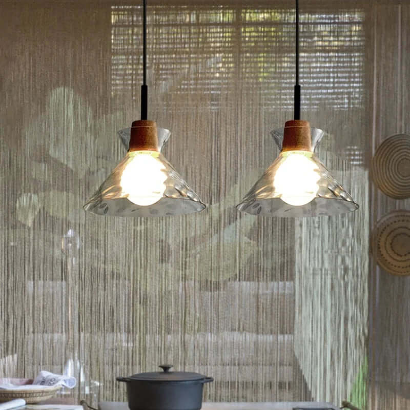 Art Ripple Verre Lampe À Suspendre En Bois