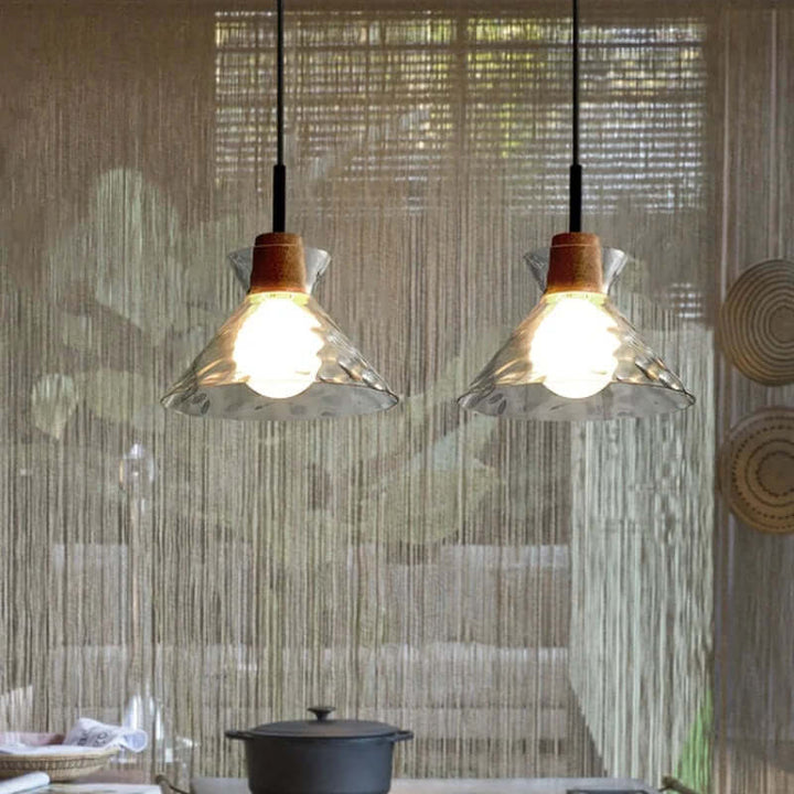 Art Ripple Verre Lampe À Suspendre En Bois