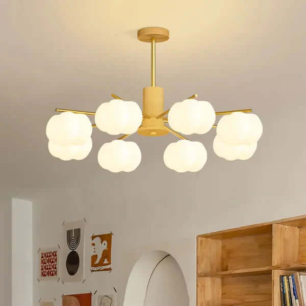 Lustre De Salon Créatif En Bois Et Boules De Coton