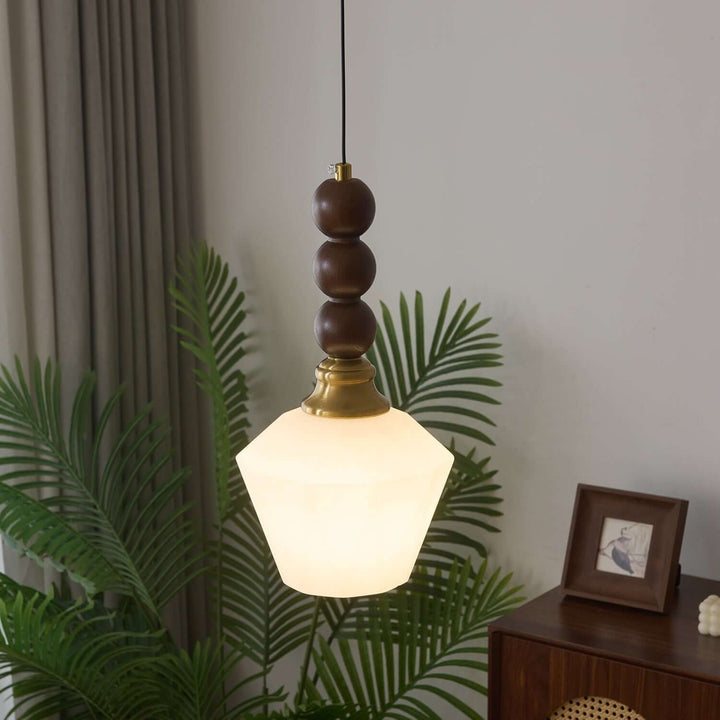 Suspension élégante en verre, bois et métal - Luminaire design