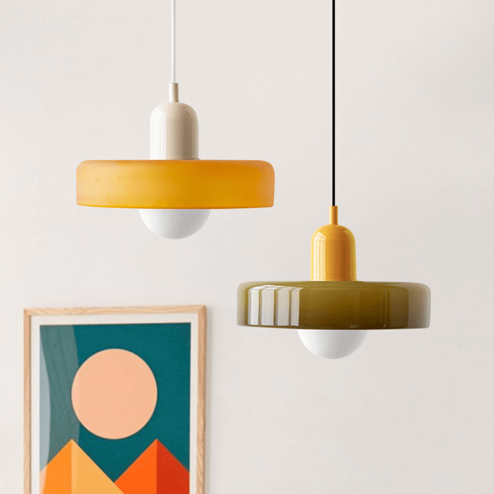 Lampe suspendue Bauhaus en verre coloré