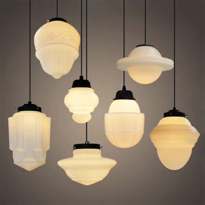 Lampe Pendante Géométrique En Verre Au Lait Blanc Vintage