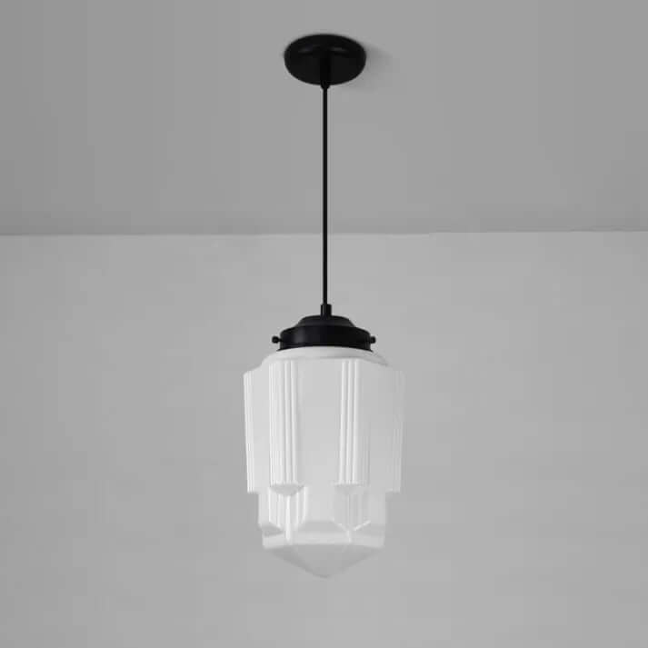 Lampe Pendante Géométrique En Verre Au Lait Blanc Vintage