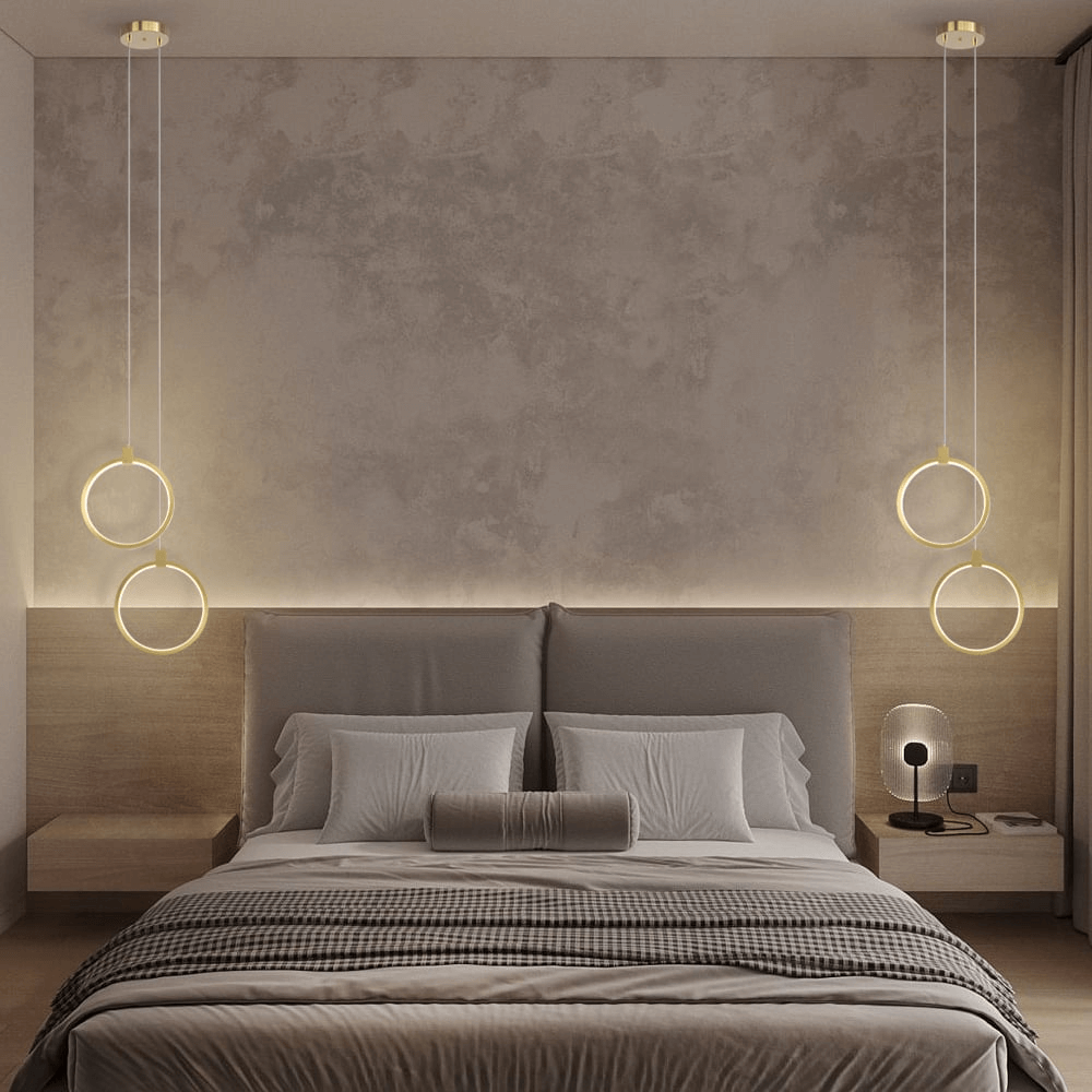 Lampe Suspendue Cercle Double Lumière - Design Doré