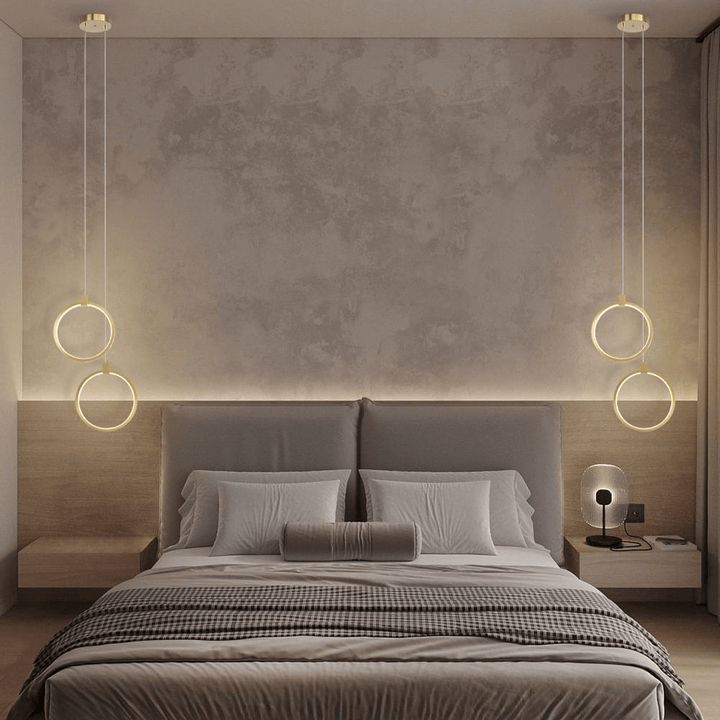 Lampe Suspendue Cercle Double Lumière - Design Doré