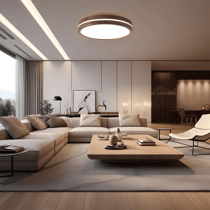 Plafonnier Rond en Bois - Éclairage LED Minimaliste