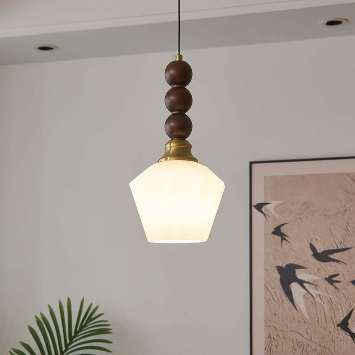 Suspension élégante en verre, bois et métal - Luminaire design