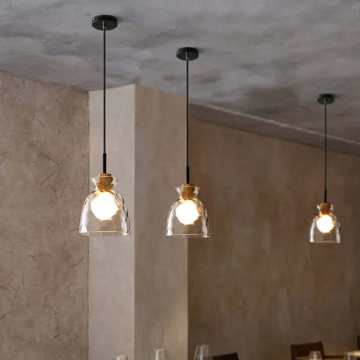 Art Ripple Verre Lampe À Suspendre En Bois