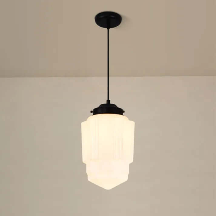 Lampe Pendante Géométrique En Verre Au Lait Blanc Vintage