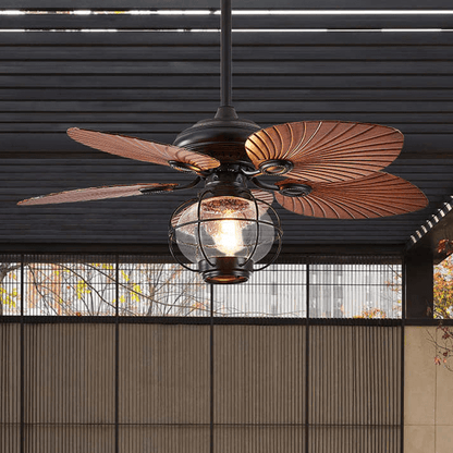 Ventilateur de Plafond Extérieur Vintage Noir avec Lumière