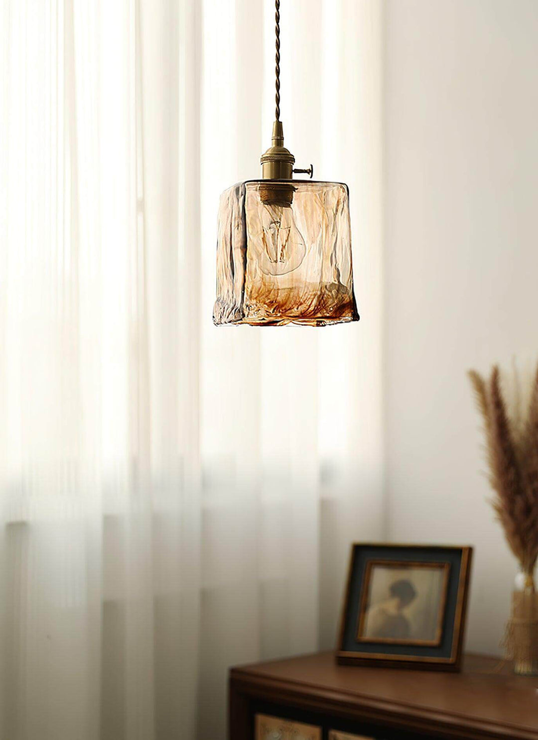 Lampe Pendante Vintage En Verre Brun