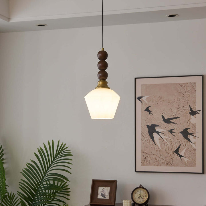 Suspension élégante en verre, bois et métal - Luminaire design