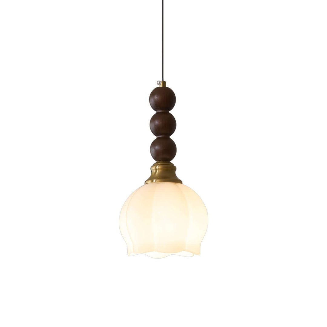 Suspension élégante en verre, bois et métal - Luminaire design