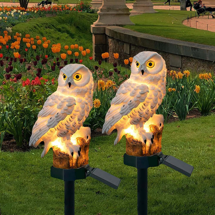 Lot de 2 Lampes Solaires Hibou Extérieur - Décoration Jardin