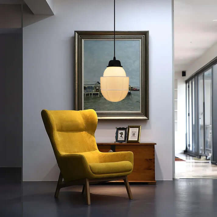 Lampe Pendante Géométrique En Verre Au Lait Blanc Vintage