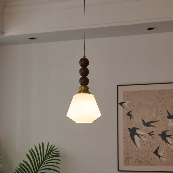 Suspension élégante en verre, bois et métal - Luminaire design