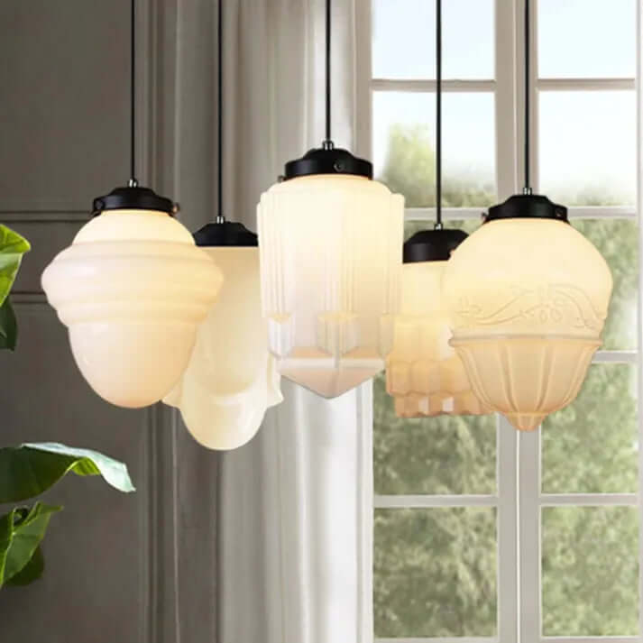 Lampe Pendante Géométrique En Verre Au Lait Blanc Vintage