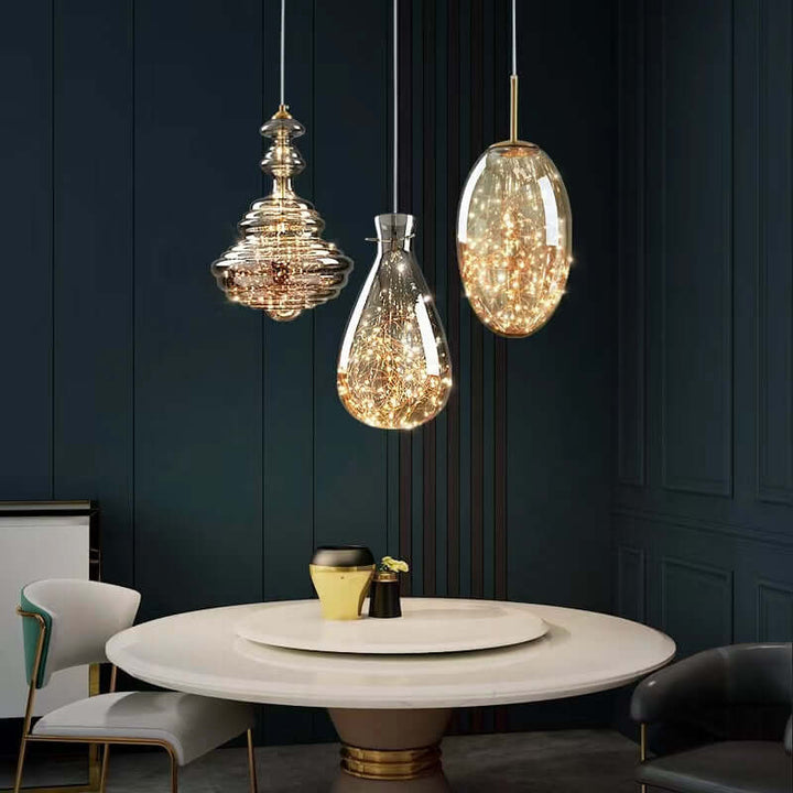 Lampe Suspendue Moderne En Verre Gris Ciel Étoilé