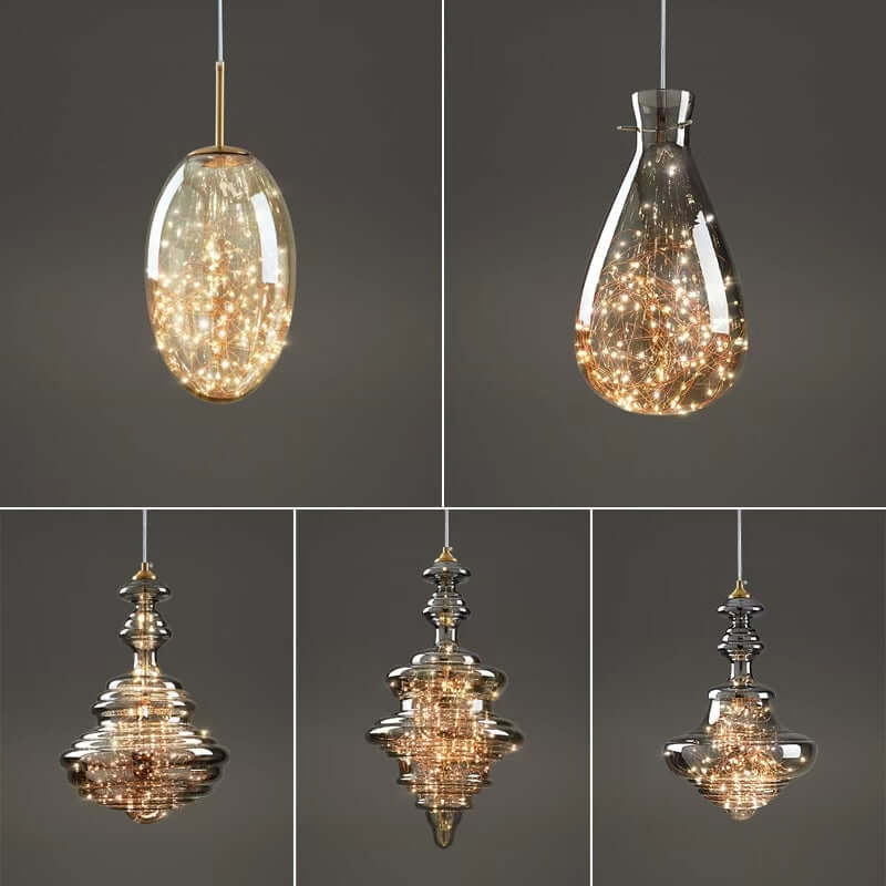 Lampe Suspendue Moderne En Verre Gris Ciel Étoilé