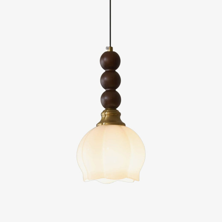 Suspension élégante en verre, bois et métal - Luminaire design