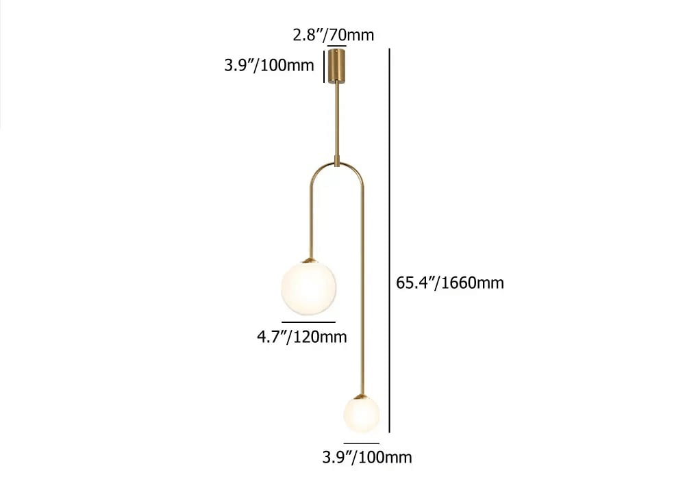 Suspension Moderne en U, 2 Lumières, Verre Globe