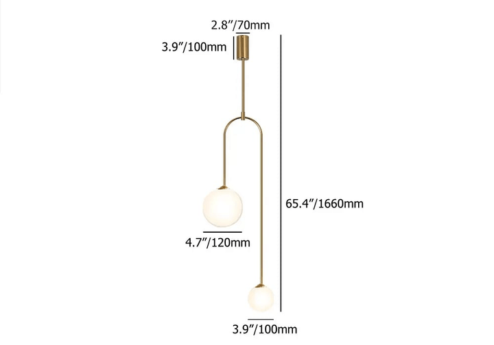 Suspension Moderne en U, 2 Lumières, Verre Globe