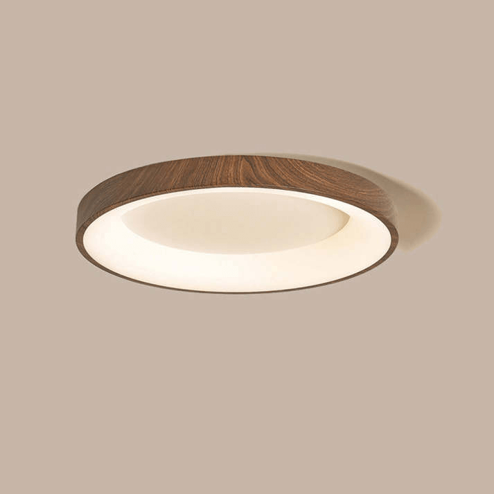 Plafonnier LED Rond en Bois Naturel - Éclairage Moderne pour Chambre
