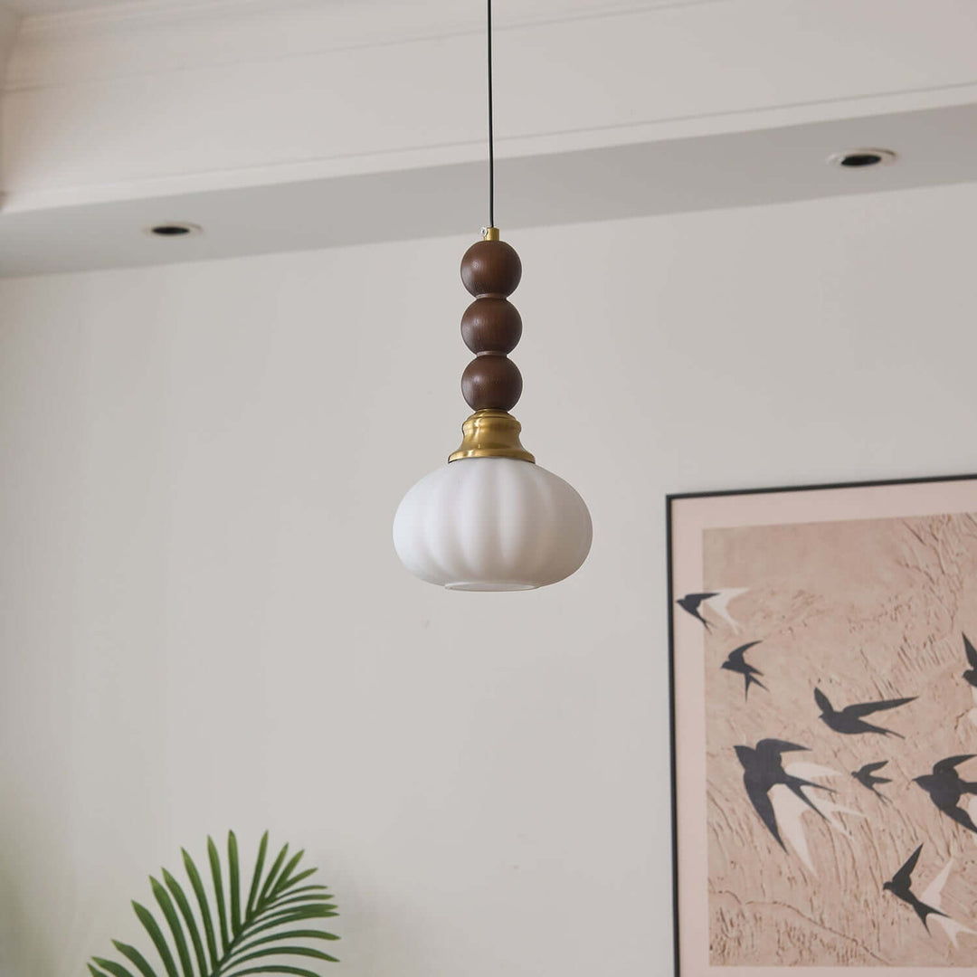 Suspension élégante en verre, bois et métal - Luminaire design