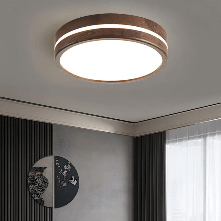 Plafonnier Rond en Bois - Éclairage LED Minimaliste