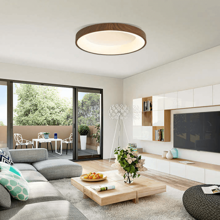 Plafonnier LED Rond en Bois Naturel - Éclairage Moderne pour Chambre