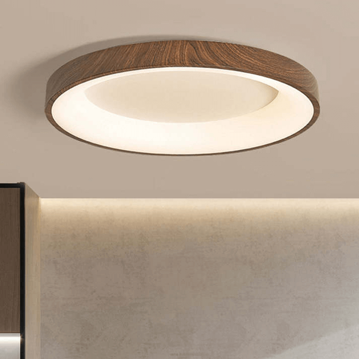 Plafonnier LED Rond en Bois Naturel - Éclairage Moderne pour Chambre