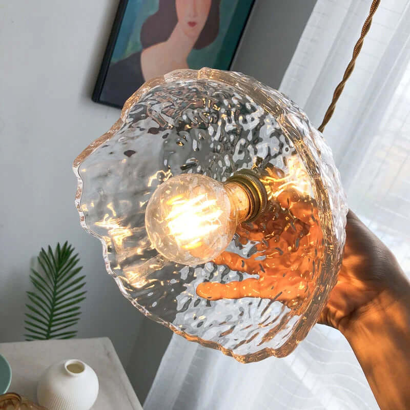 Lampe À Suspension Irrégulière En Verre De Laiton