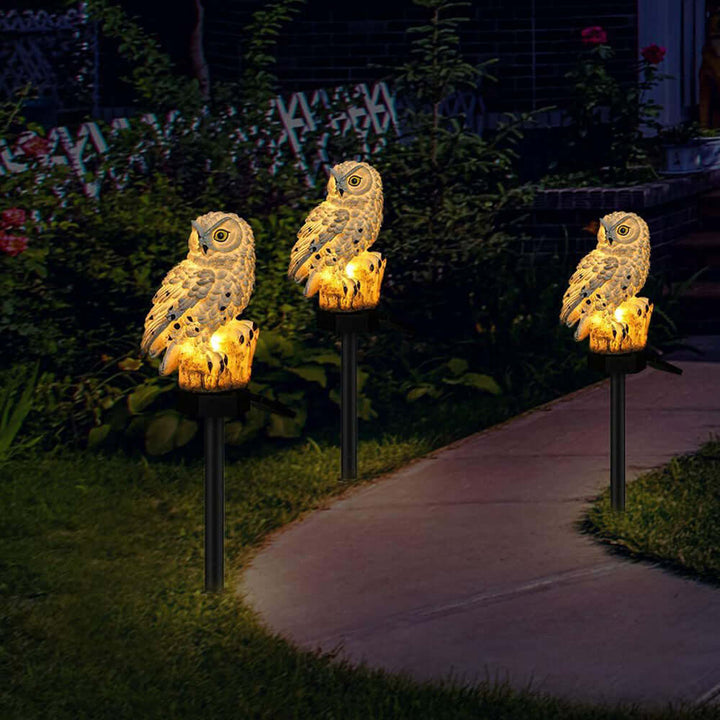 Lot de 2 Lampes Solaires Hibou Extérieur - Décoration Jardin
