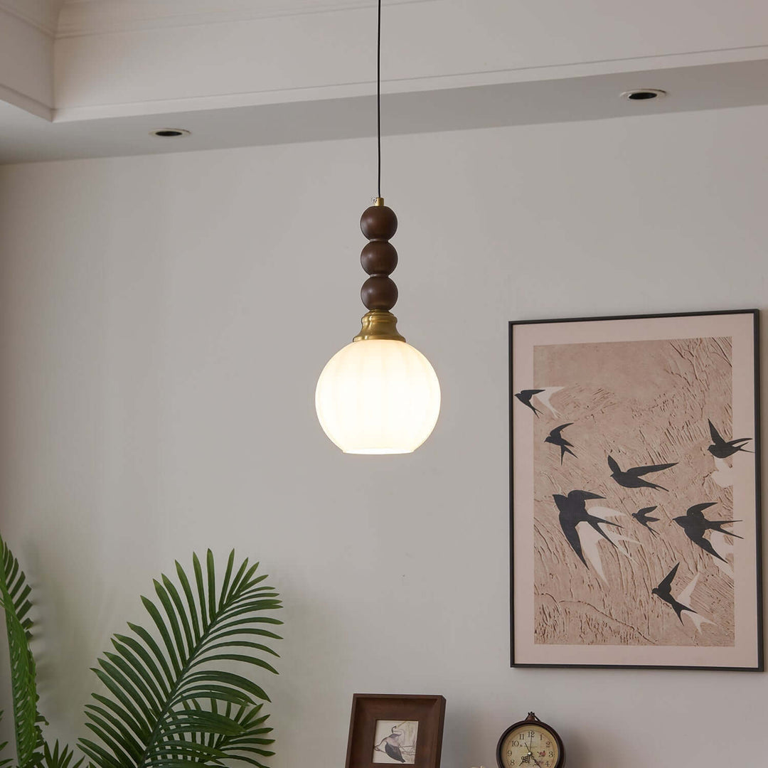 Suspension élégante en verre, bois et métal - Luminaire design