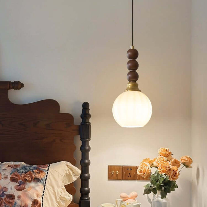 Suspension élégante en verre, bois et métal - Luminaire design