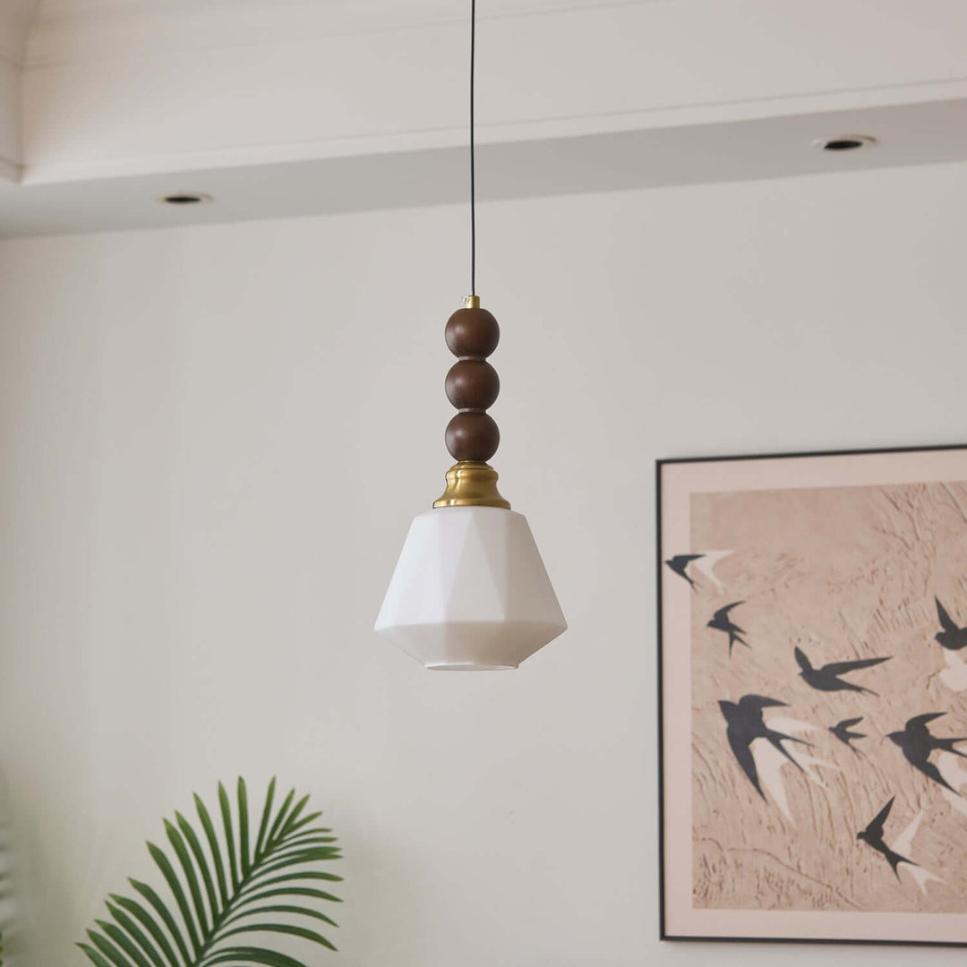Suspension élégante en verre, bois et métal - Luminaire design