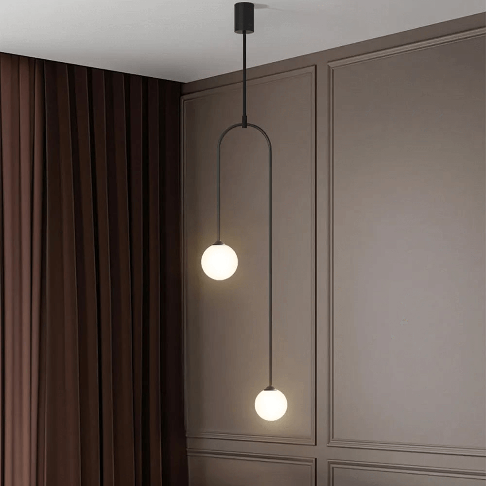 Suspension Moderne en U, 2 Lumières, Verre Globe