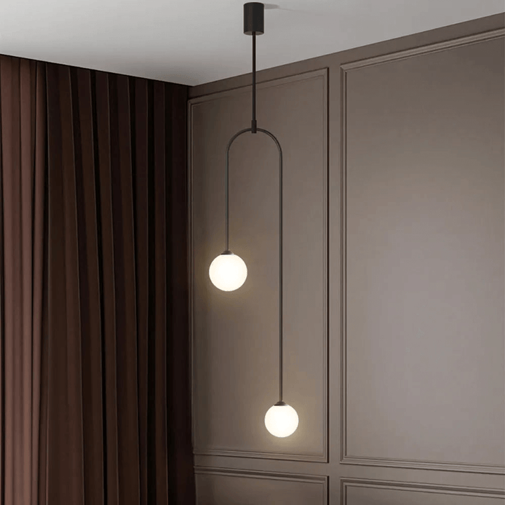 Suspension Moderne en U, 2 Lumières, Verre Globe