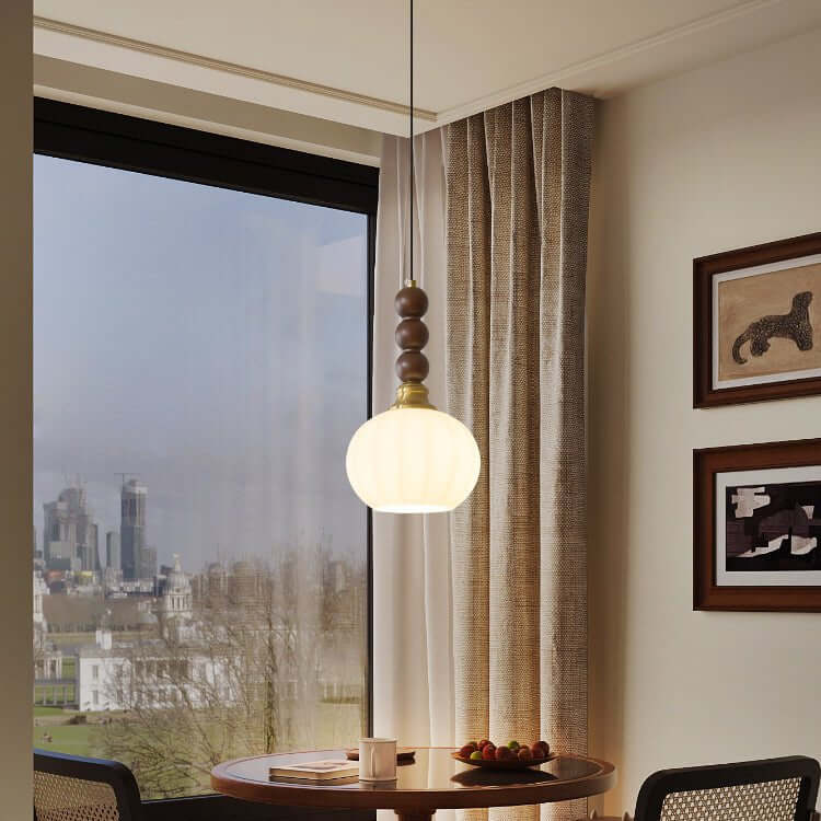 Suspension élégante en verre, bois et métal - Luminaire design