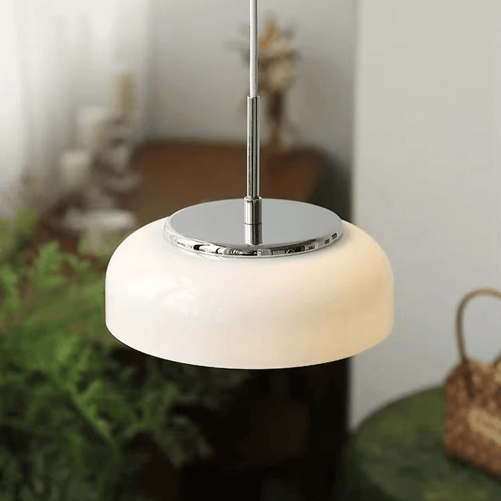 Suspension Design Moderne Verre Blanc Chromé - Éclairage Intérieur