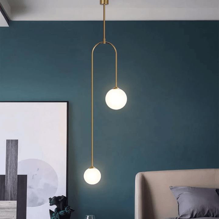 Suspension Moderne en U, 2 Lumières, Verre Globe