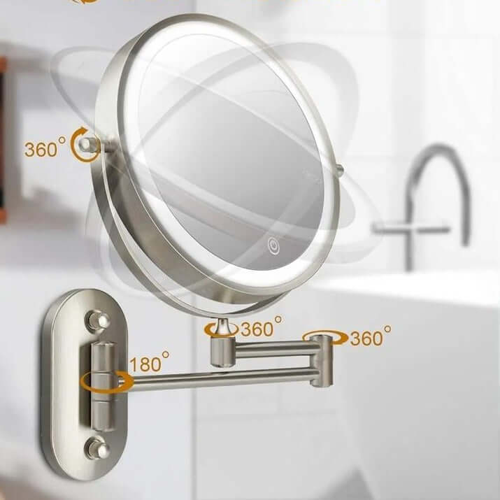 Argent Chromé Miroir Grossissant Led Rechargeable Pour Le Maquillage Et La Salle De Bain