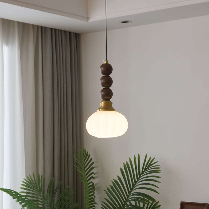 Suspension élégante en verre, bois et métal - Luminaire design