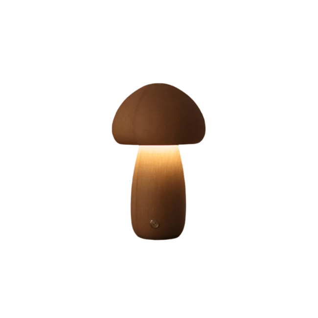 Lampe Champignon Bois Rechargeable LED - Déco Naturelle