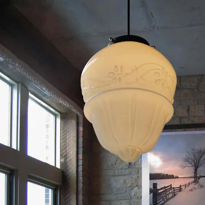Lampe Pendante Géométrique Vintage: Verre Blanc Laiteux