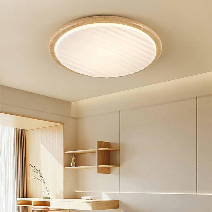 Plafonnier LED Rond en Bois Plié - Chambre